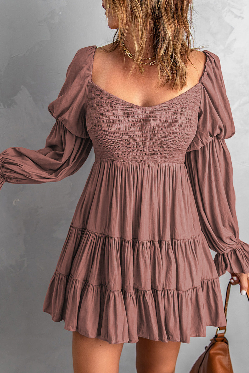 Bliss Smocked Off-Shoulder Tiered Mini Dress (Copy)