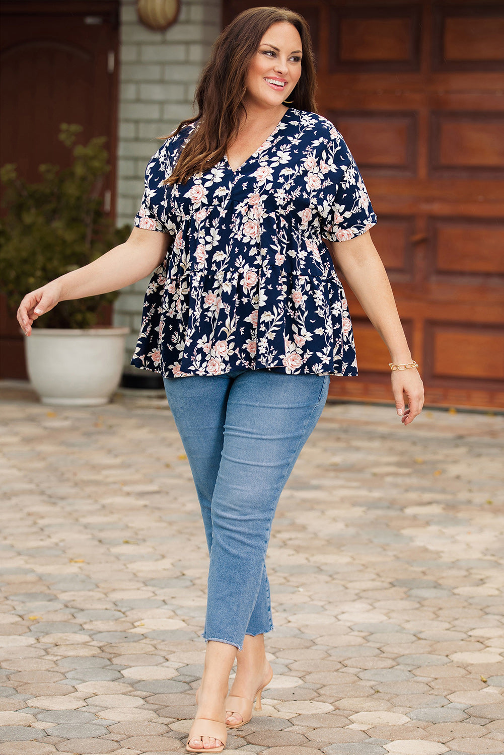 Blaine Floral V-Neck Tied Babydoll Blouse (Copy)