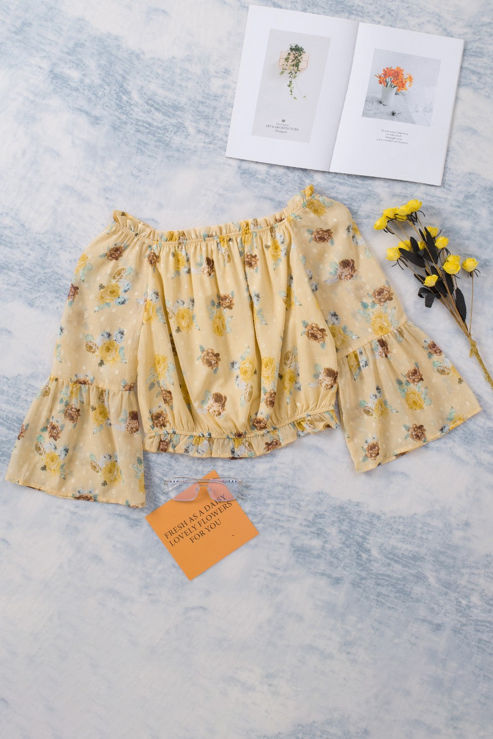 Faith Floral Off-Shoulder Ruffle Hem Top (Copy)