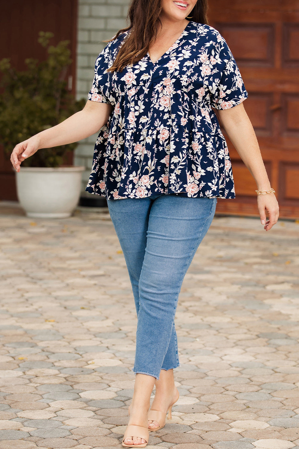 Blaine Floral V-Neck Tied Babydoll Blouse (Copy)