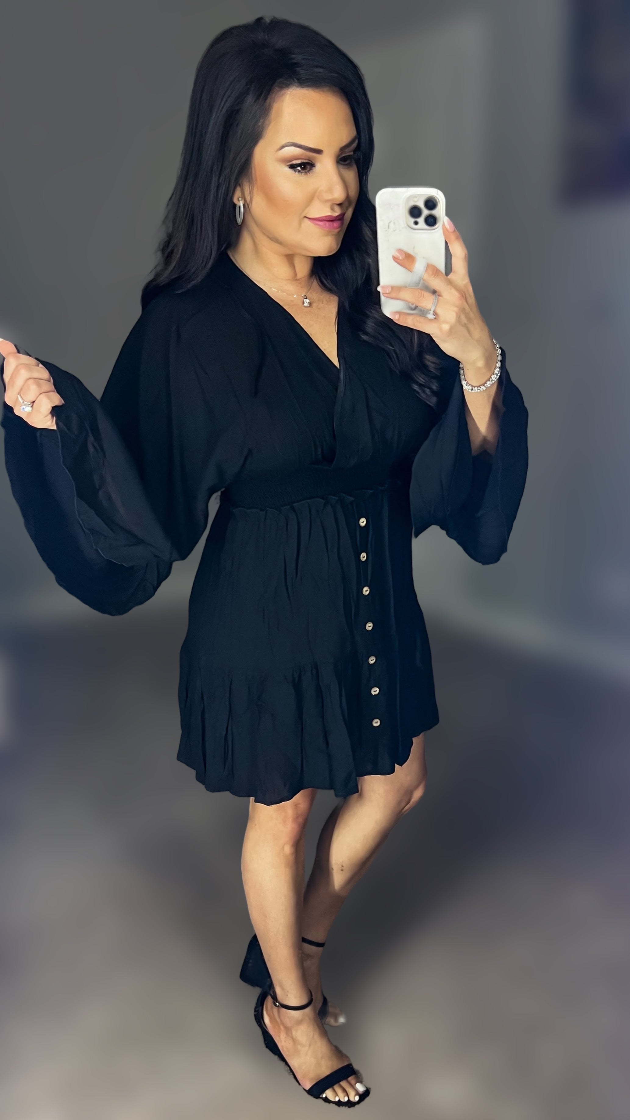 Hadley Decorative Button Smocked Waist Surplice Dress (Copy)
