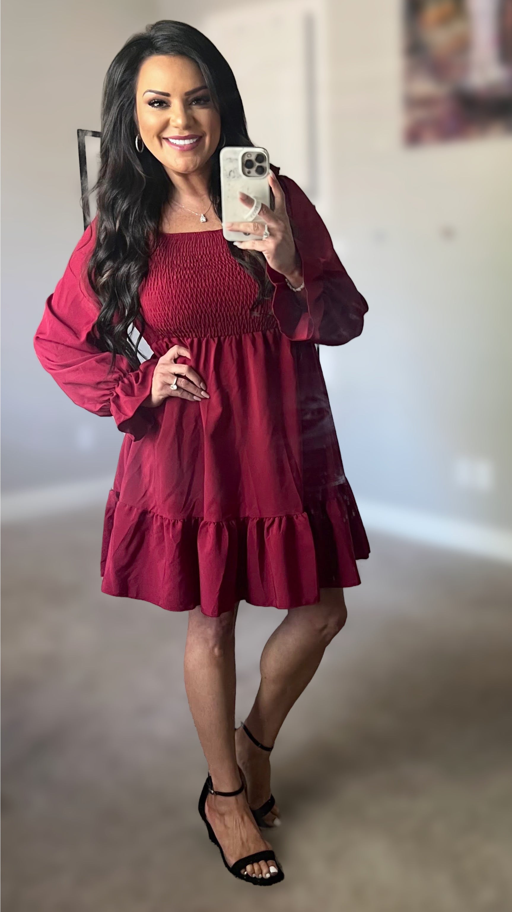 Hilary Smocked Flounce Sleeve Square Neck Dress (Copy)