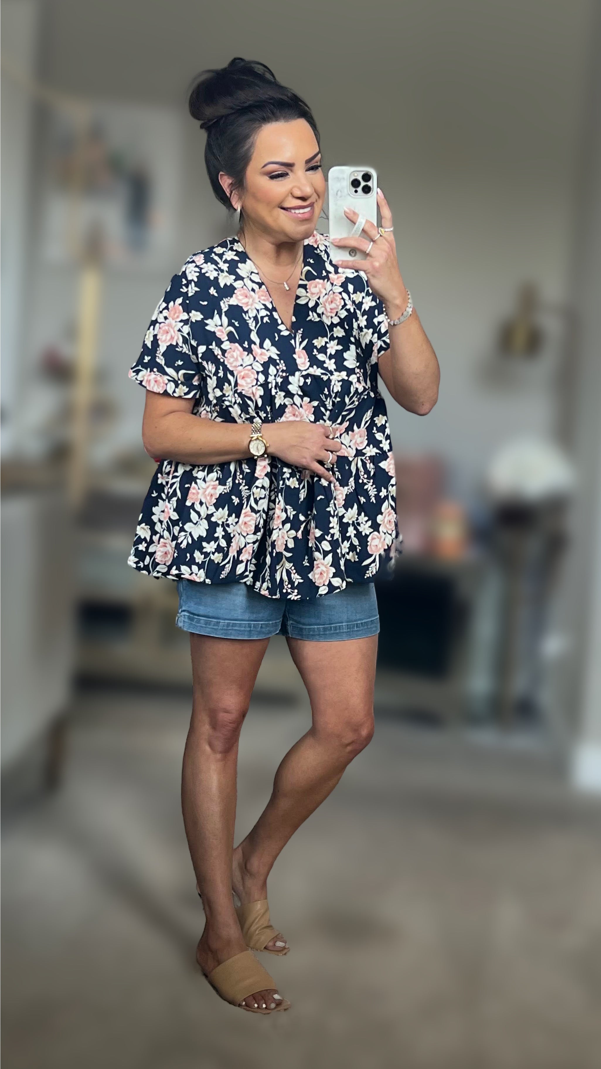 Blaine Floral V-Neck Tied Babydoll Blouse (Copy)