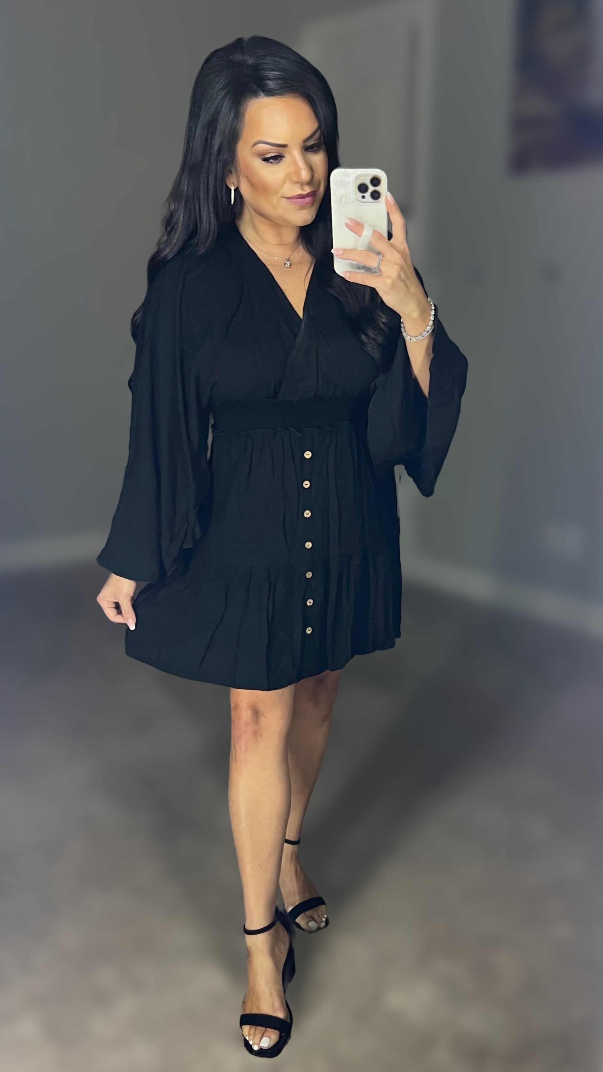 Hadley Decorative Button Smocked Waist Surplice Dress (Copy)