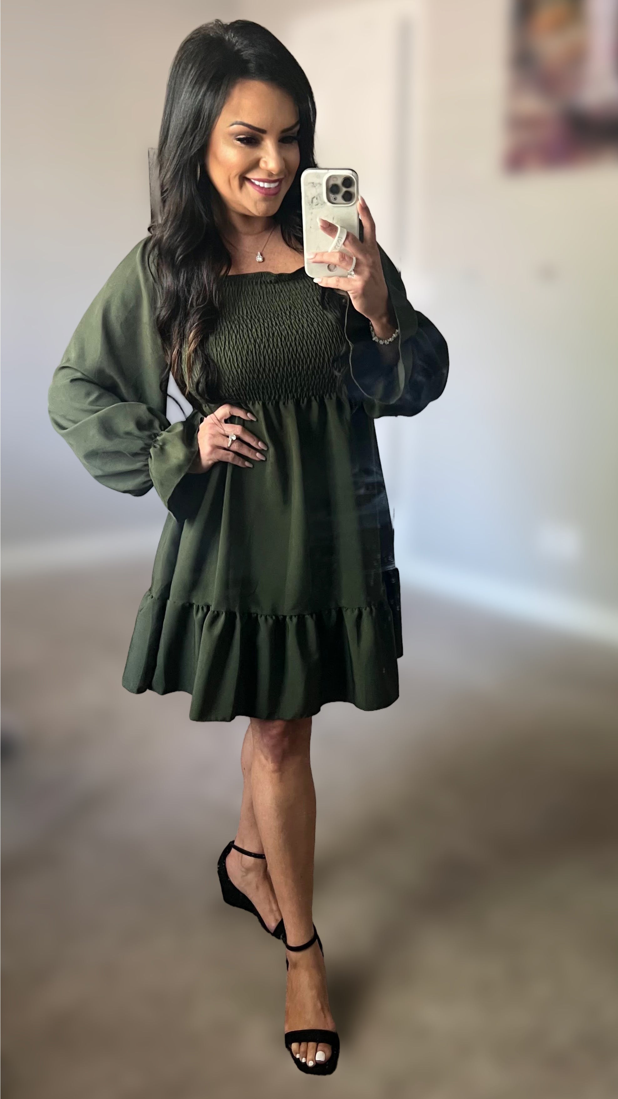 Hilary Smocked Flounce Sleeve Square Neck Dress (Copy)