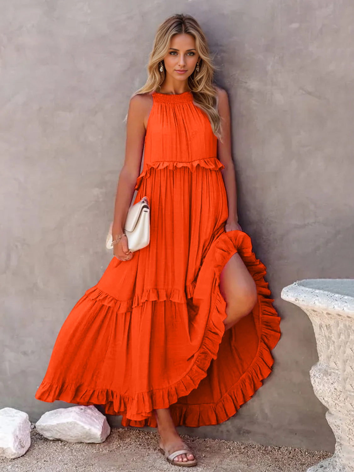 Ruffled Sleeveless Tiered Maxi Dress with Pockets (Copy)