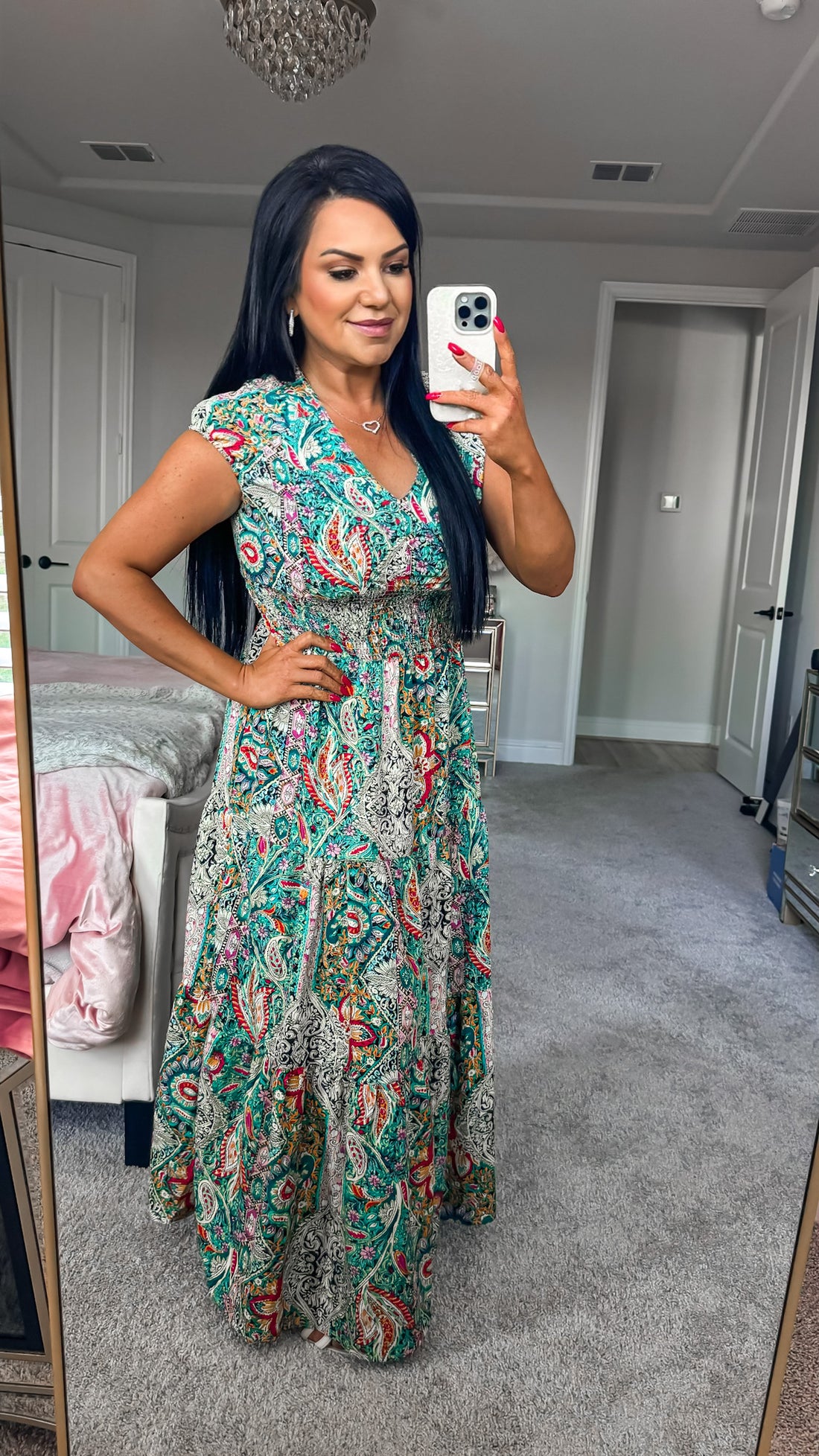 Gibraltar Smocked Printed Cap Sleeve Midi Dress (Copy)