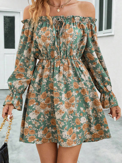 Faye Floral Off-Shoulder Flounce Sleeve Dress