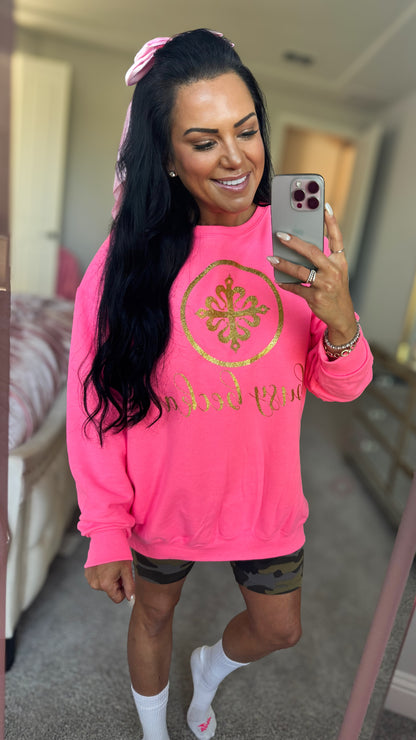 Busy Becka Custom Sweatshirt - Neon Pink &amp; Gold Glitter