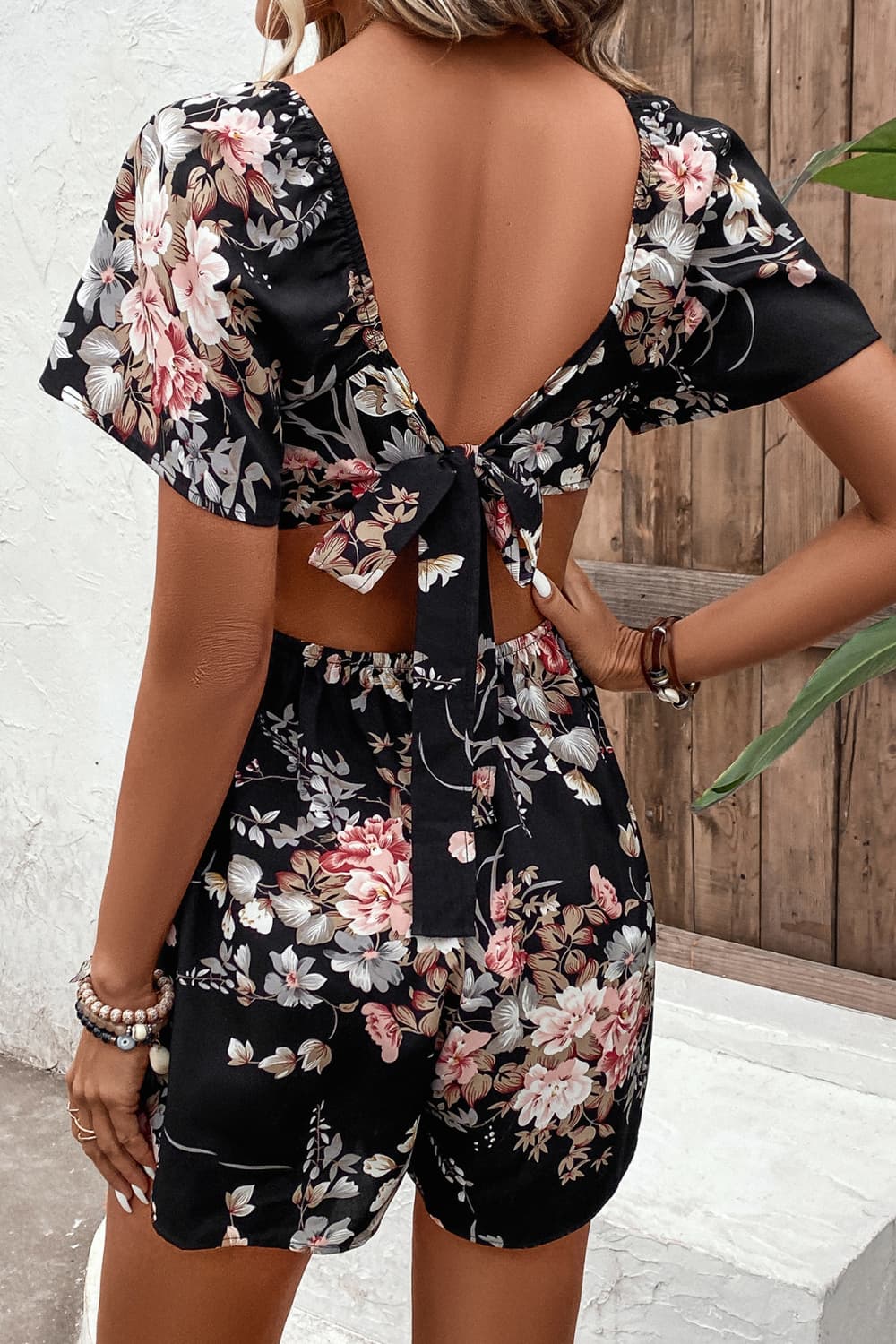 Caterina Floral Cutout Tie Back Romper (Copy)