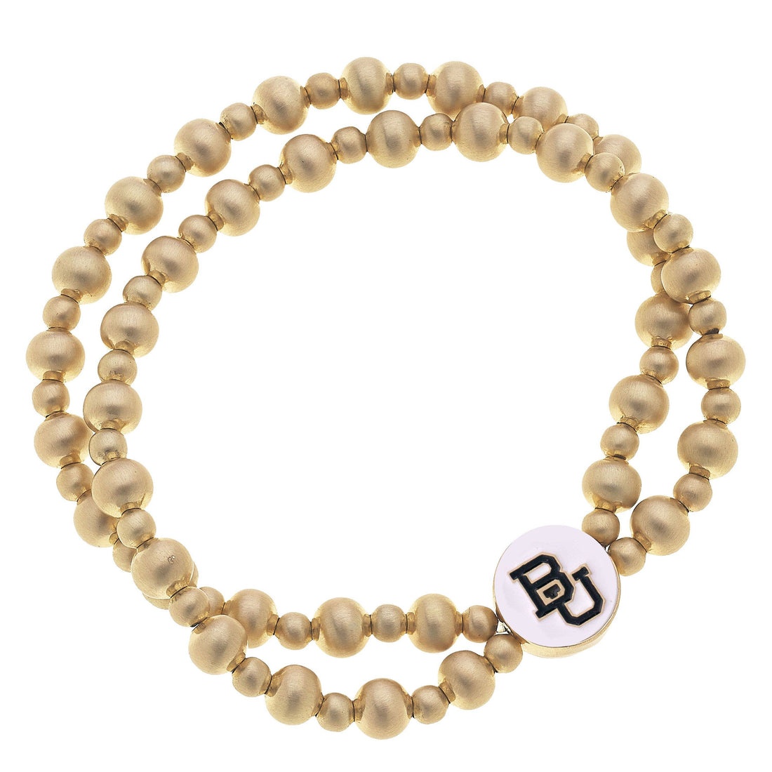 Baylor Bears 2-Row Ball Bead Stretch Bracelet in Satin Gold