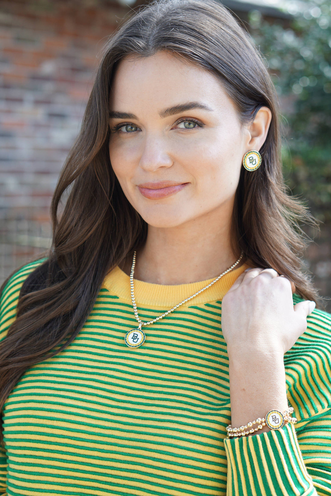 Baylor Bears Pave Disc Stud Earrings in Green/Gold