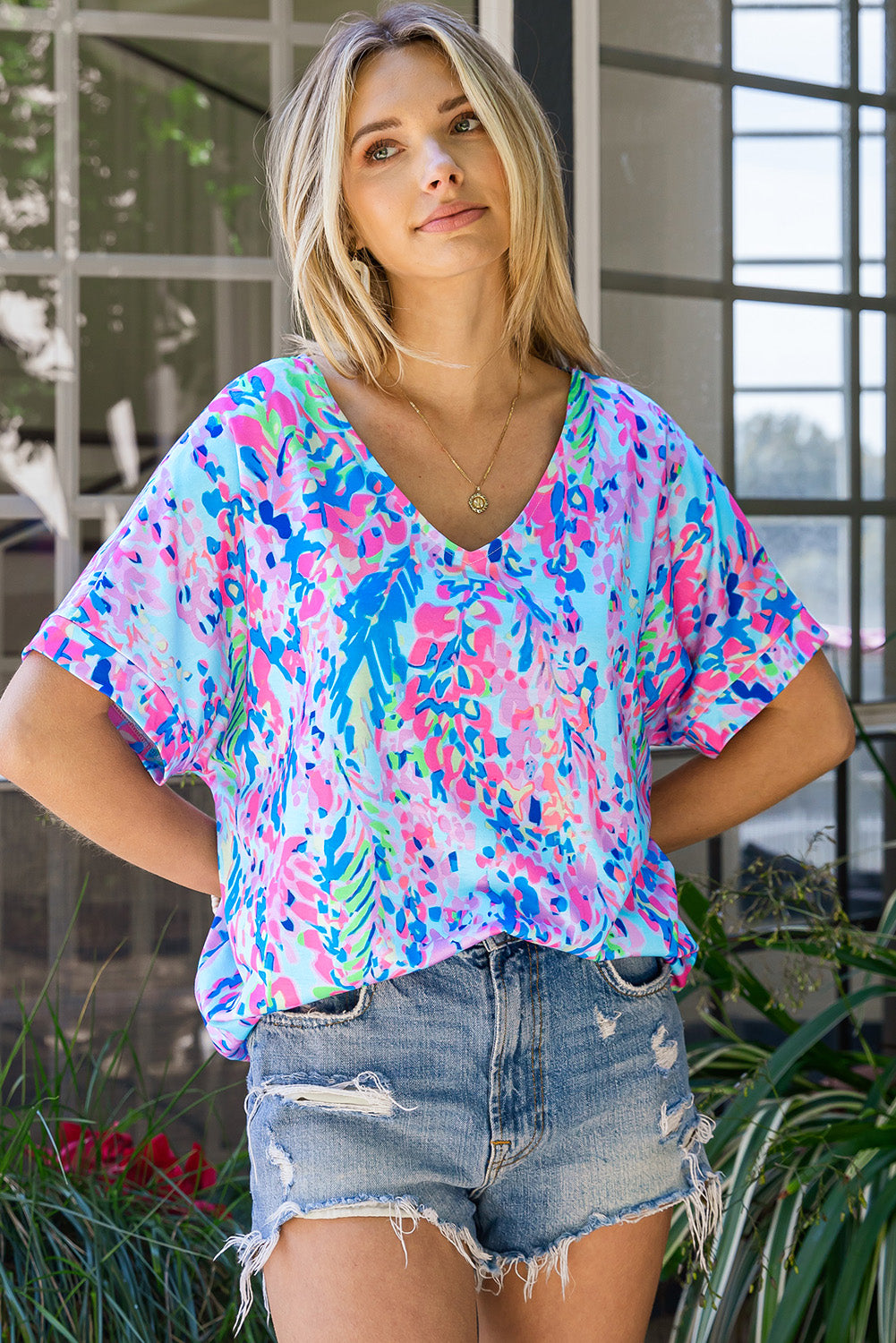 Trisha Printed V-Neck Tee Shirt (Copy)