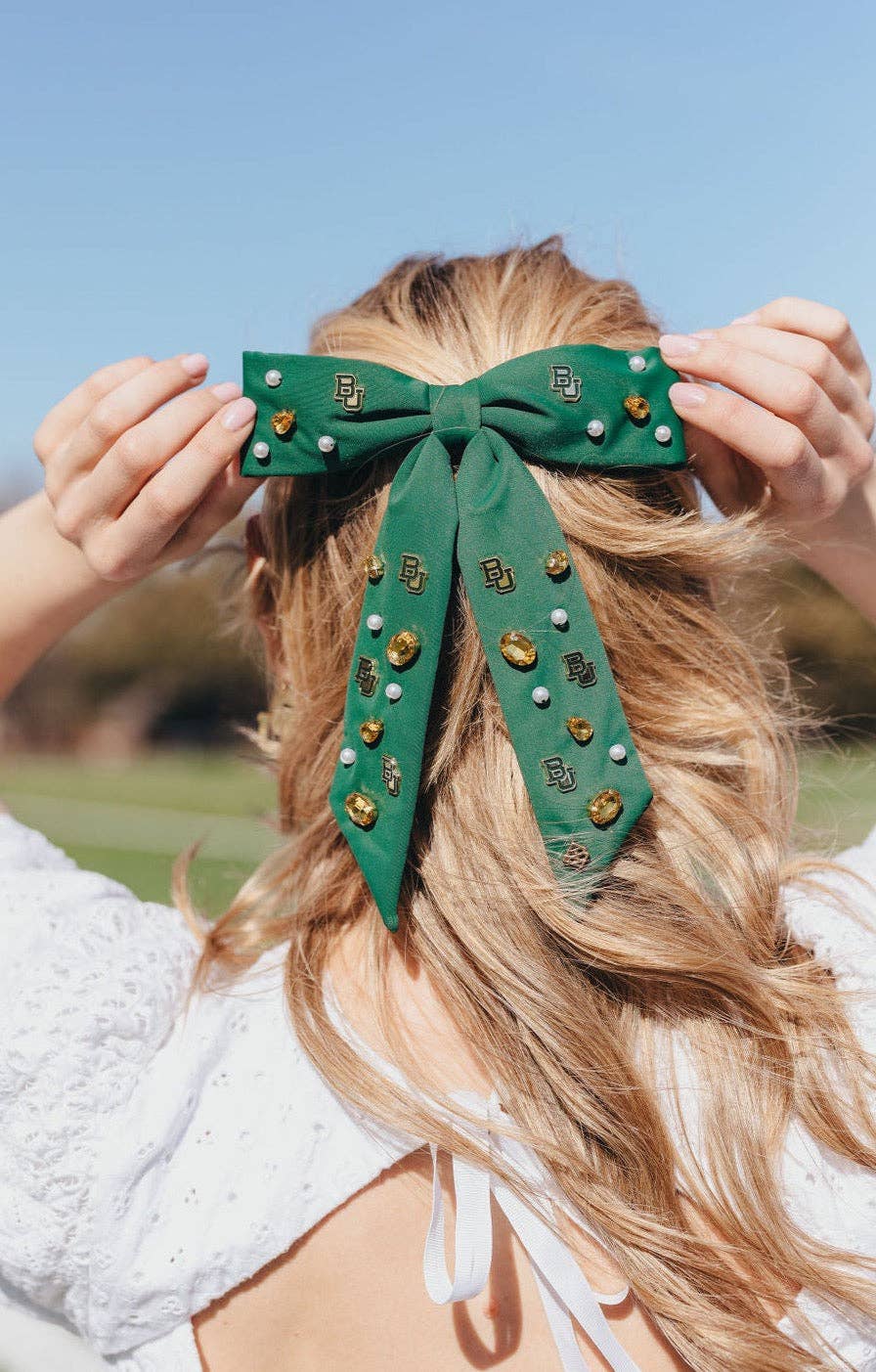Green Baylor Bow  Barrette by Brianna Cannon