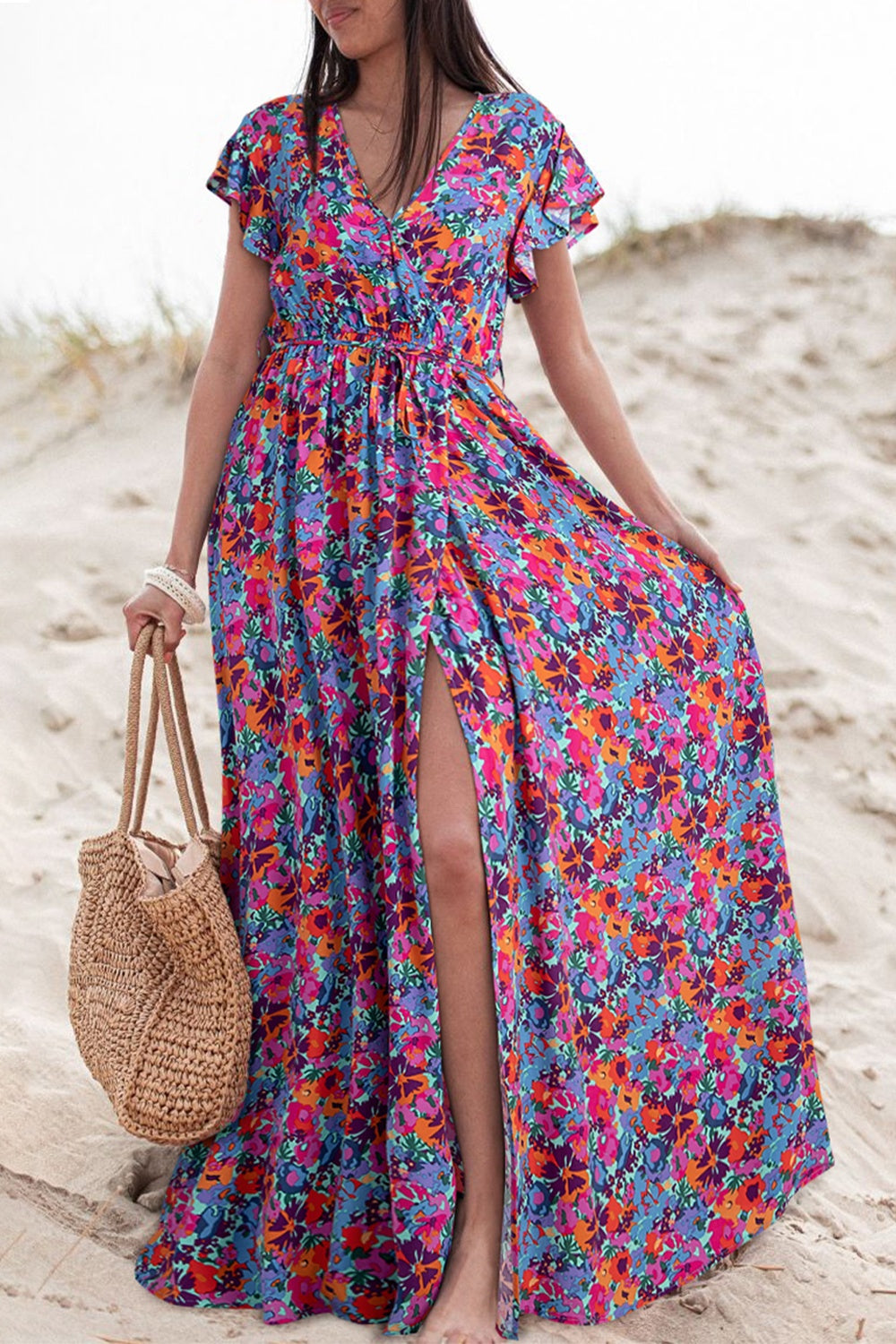 Barcelona Slit Printed Cap Sleeve Maxi Dress (Copy)