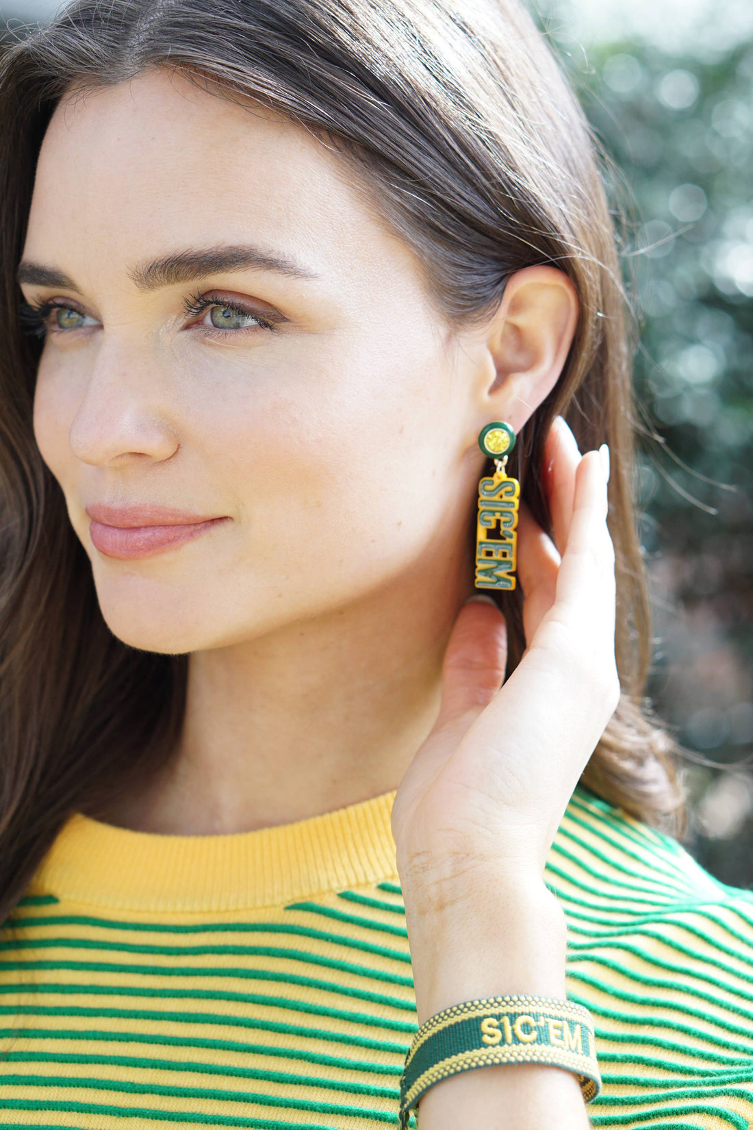Baylor Bears Resin Block Letter Earrings in Green