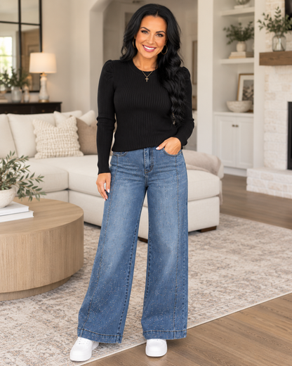 Ashley Sparkle Wide Leg Jeans - Light &amp; Medium Wash