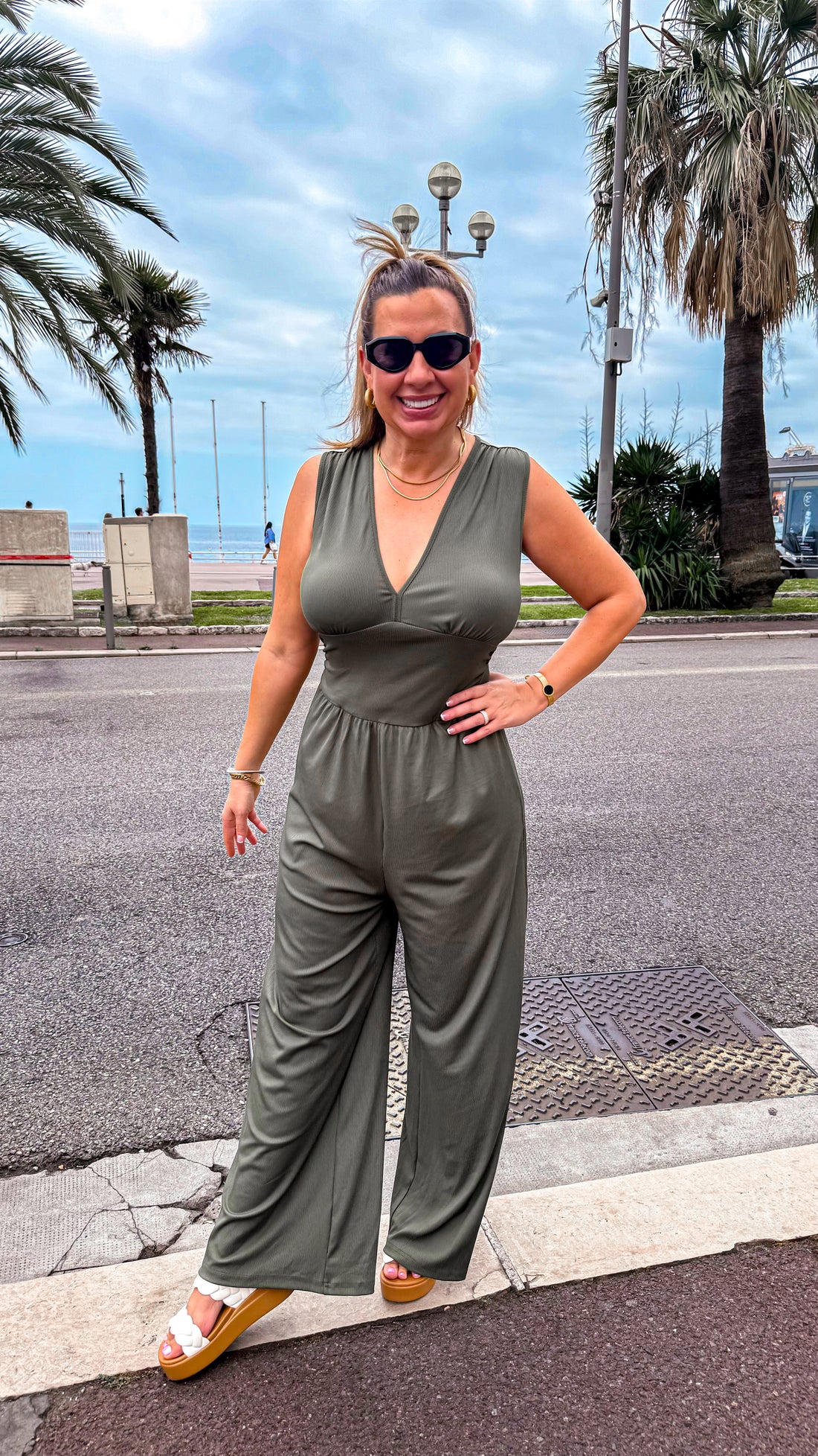 V-Neck Sleeveless Wide Leg Jumpsuit