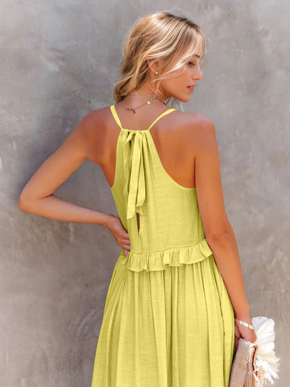 Ruffled Sleeveless Tiered Maxi Dress with Pockets (Copy)