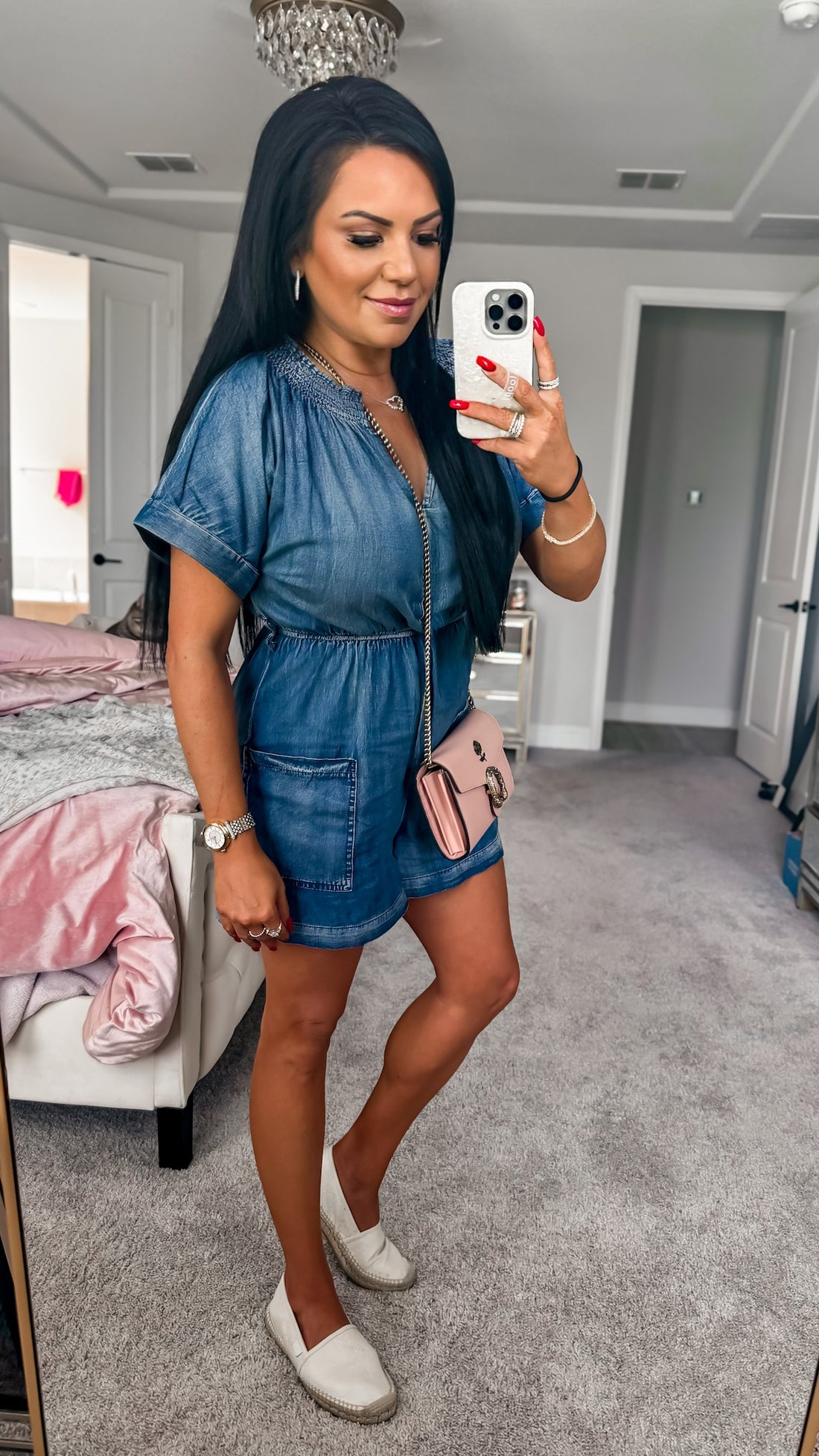 Melinda Notched Tie Waist Denim Romper (Copy)