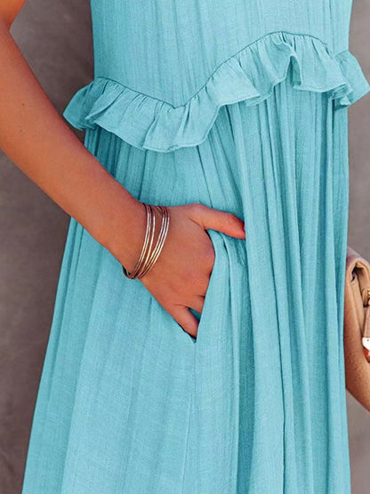 Ruffled Sleeveless Tiered Maxi Dress with Pockets (Copy)