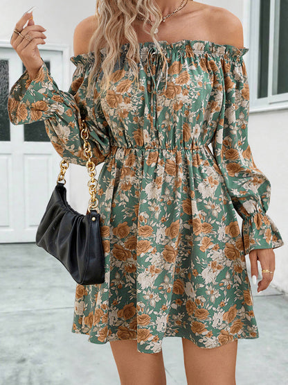 Faye Floral Off-Shoulder Flounce Sleeve Dress