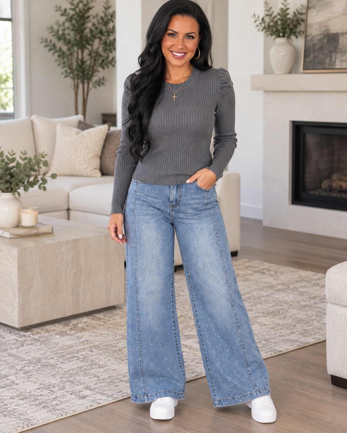 Ashley Sparkle Wide Leg Jeans - Light &amp; Medium Wash