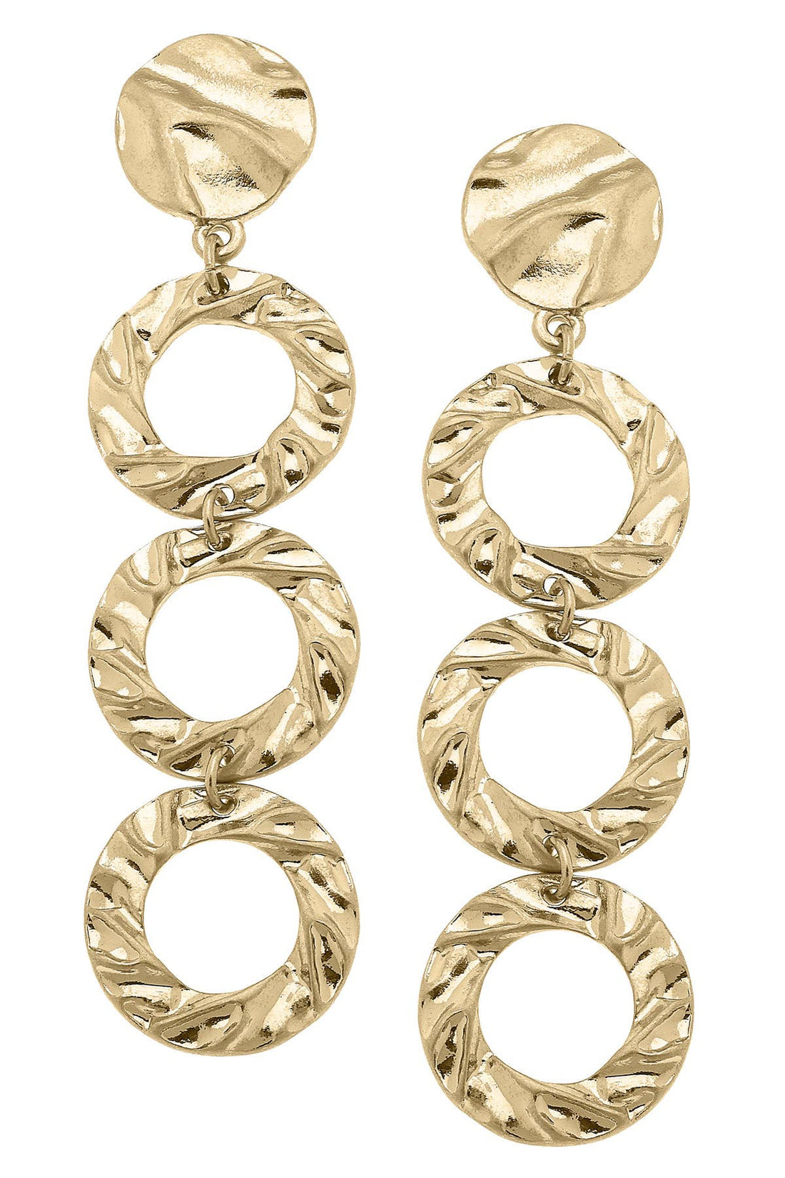 Lisbon Molten Metal Triple Disc Earrings in Worn Gold