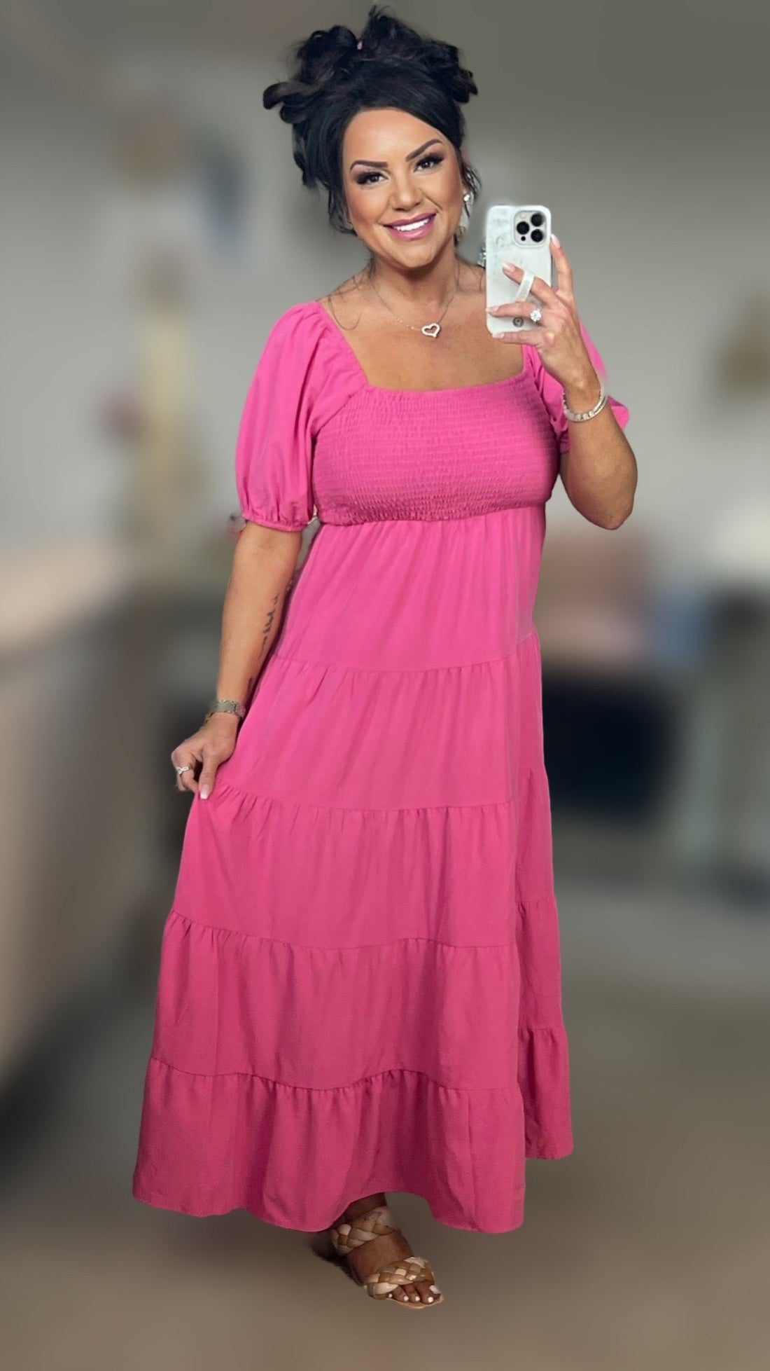 Anita Tiered Smocked Short Sleeve Dress (Copy)