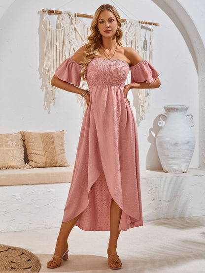 Florence High-Low Smocked Short Sleeve Midi Dress (Copy)