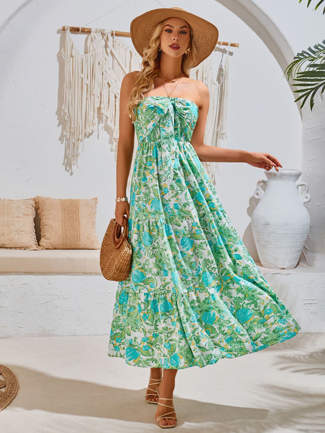 Spain Smocked Printed Sleeveless Dress