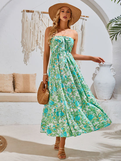 Spain Smocked Printed Sleeveless Dress