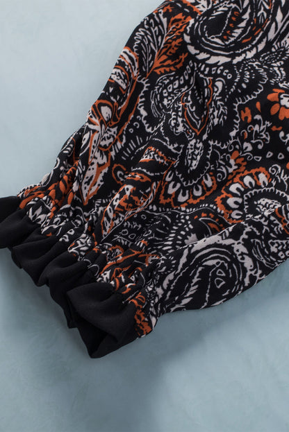 Payton Printed Buttoned Balloon Sleeve Cropped Blouse