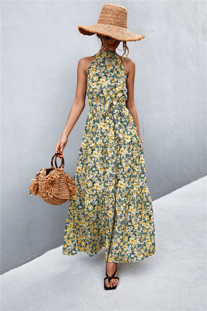 Logan Printed Sleeveless Tie Waist Maxi Dress (Copy)