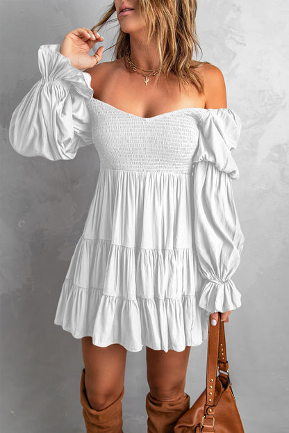 Bliss Smocked Off-Shoulder Tiered Mini Dress (Copy)