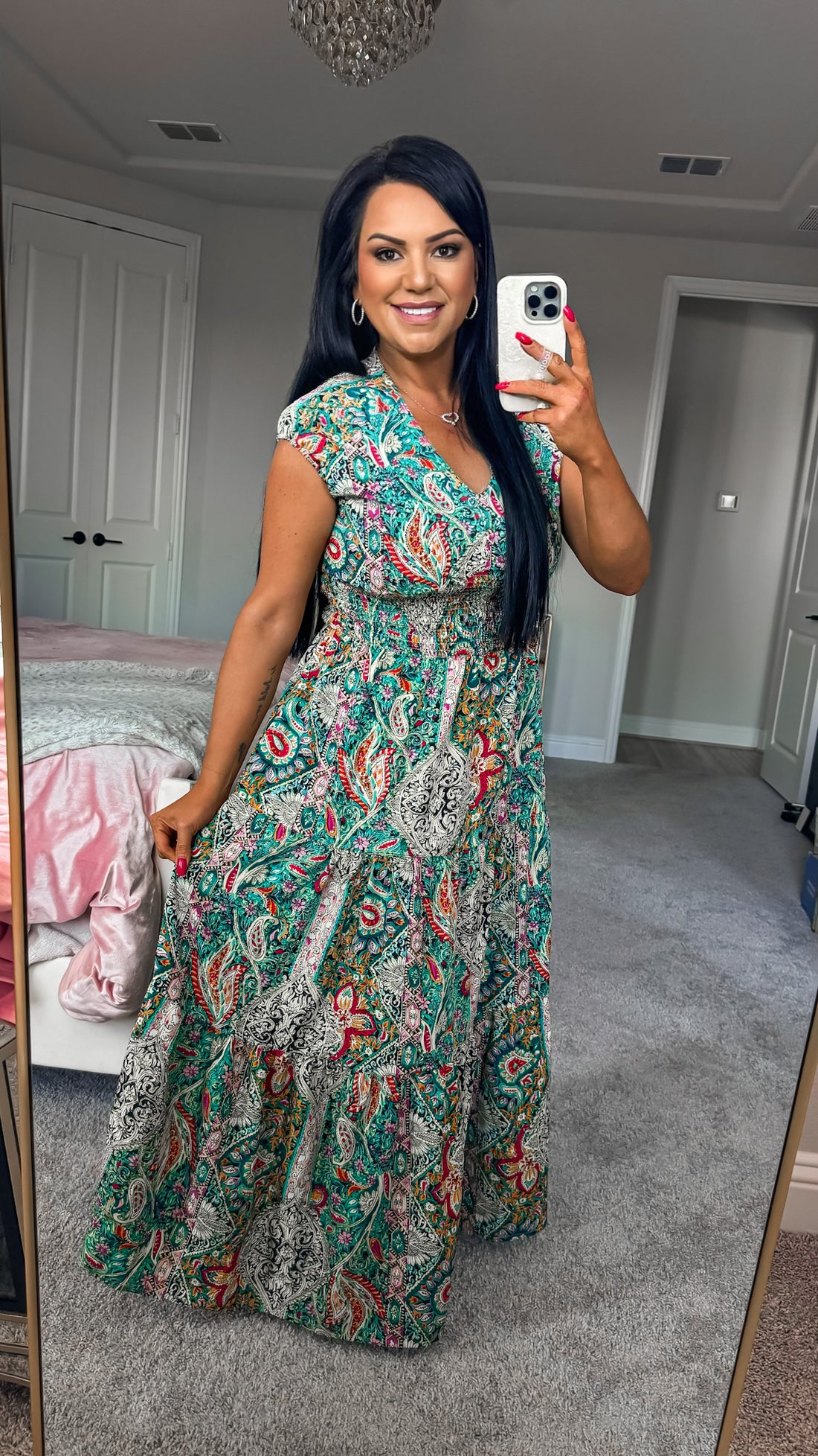 Gibraltar Smocked Printed Cap Sleeve Midi Dress (Copy)