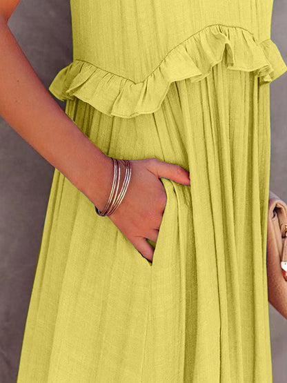 Ruffled Sleeveless Tiered Maxi Dress with Pockets (Copy)