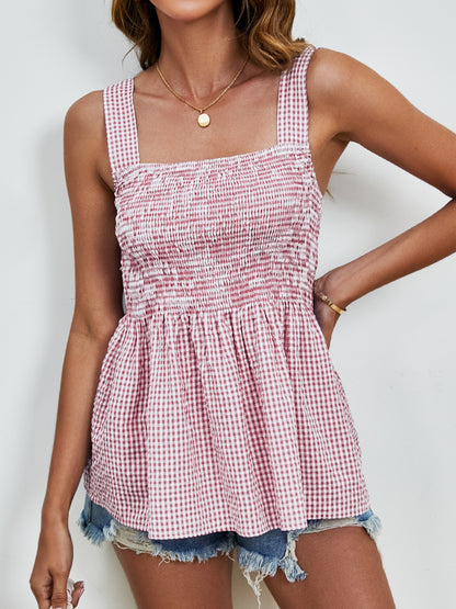 Smocked Plaid Square Neck Tank (Copy)