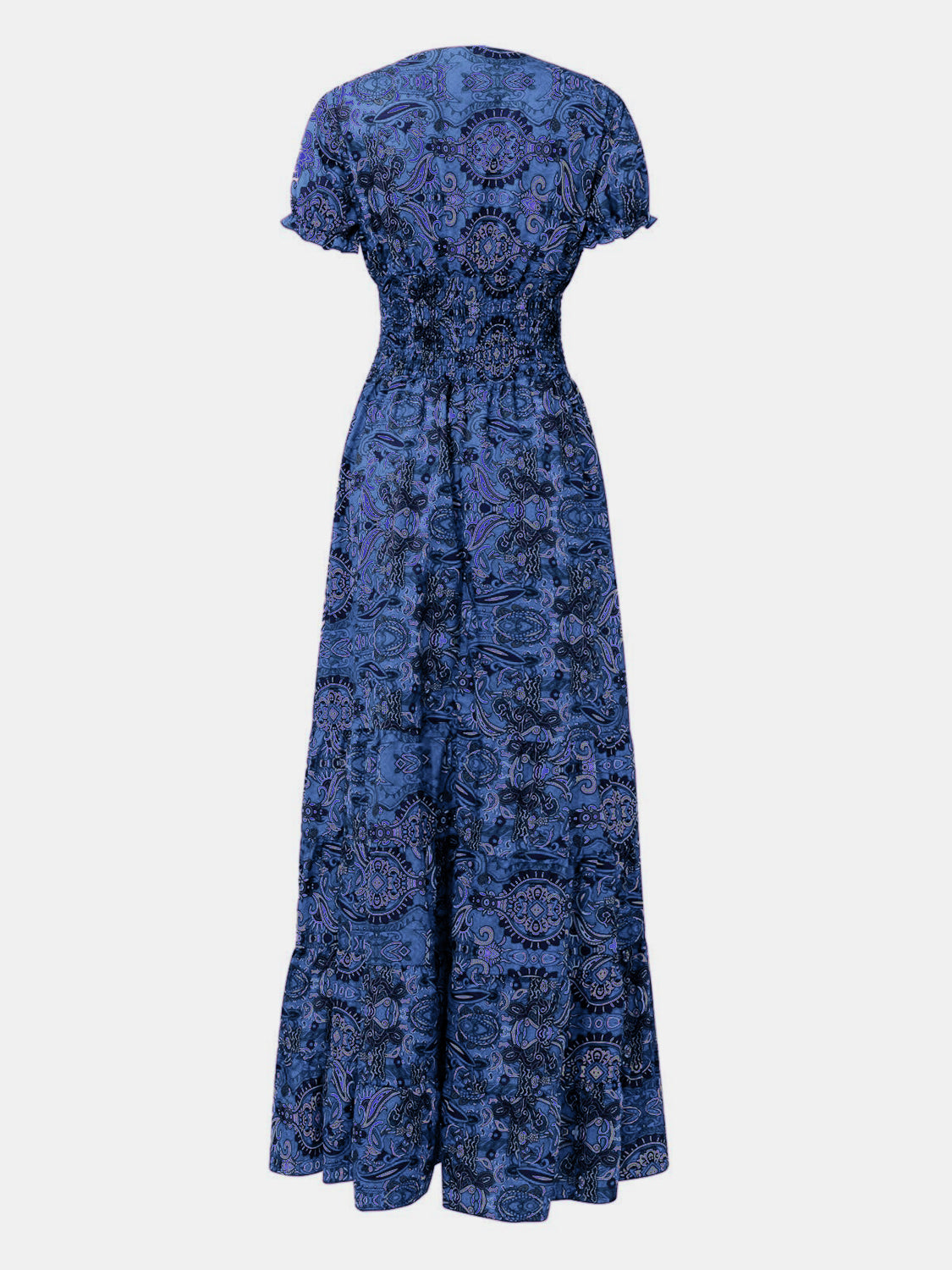 Lisbon Smocked Printed V-Neck Short Sleeve Dress (Copy)
