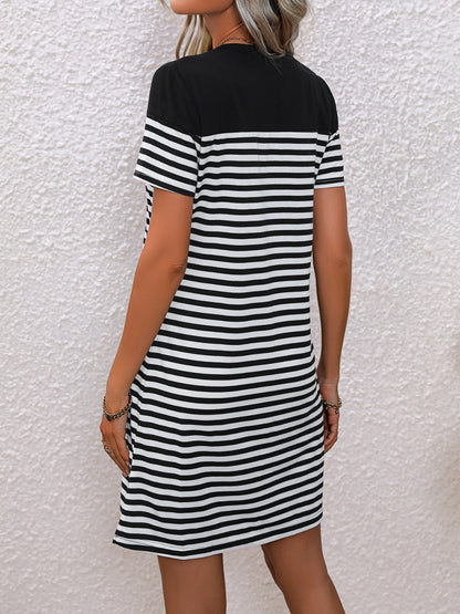 Boat Day Striped Round Neck Short Sleeve Mini Tee Dress (Copy)