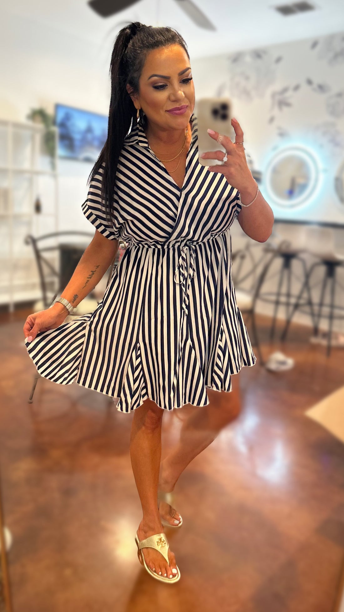 Highland Striped Johnny Collar Mini Dress (Copy)