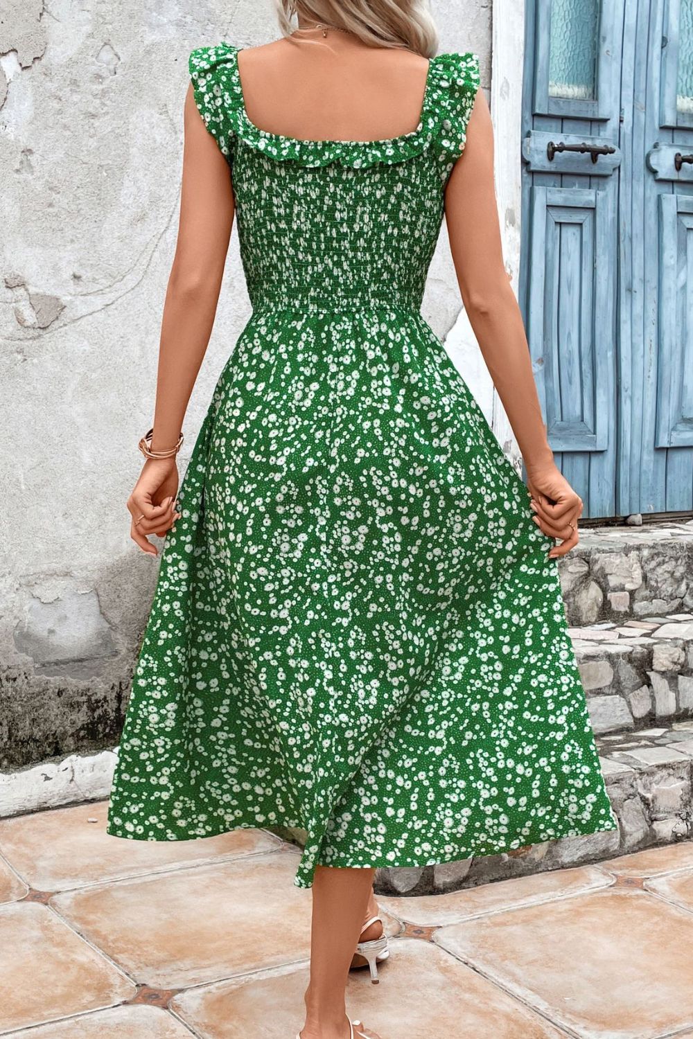 Jessica Printed Square Neck Ruffled Midi Dress