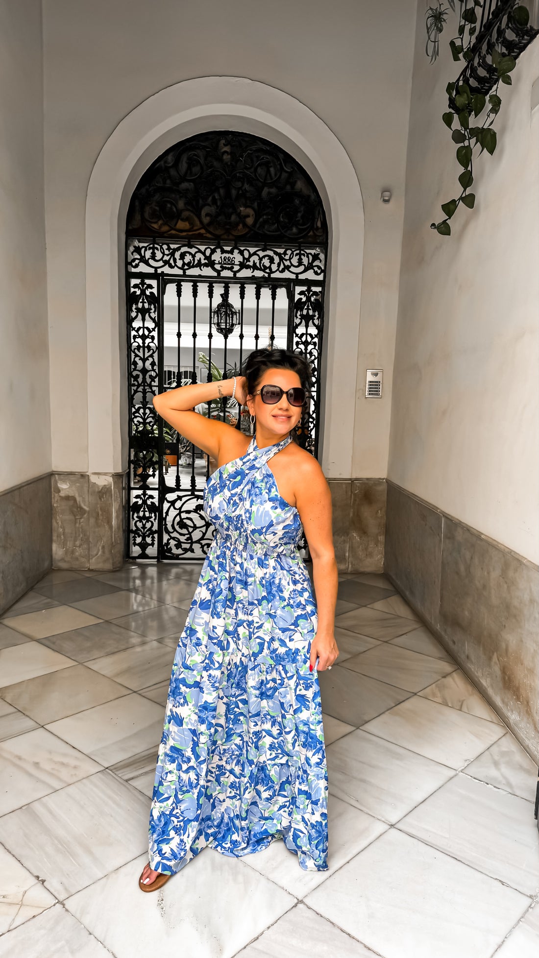 Spain Smocked Printed Sleeveless Dress