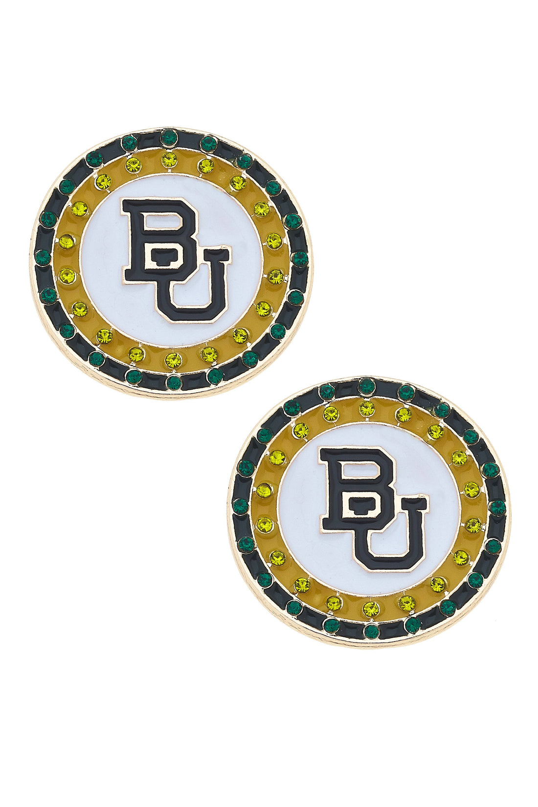 Baylor Bears Pave Disc Stud Earrings in Green/Gold
