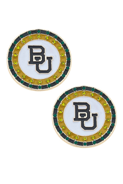 Baylor Bears Pave Disc Stud Earrings in Green/Gold