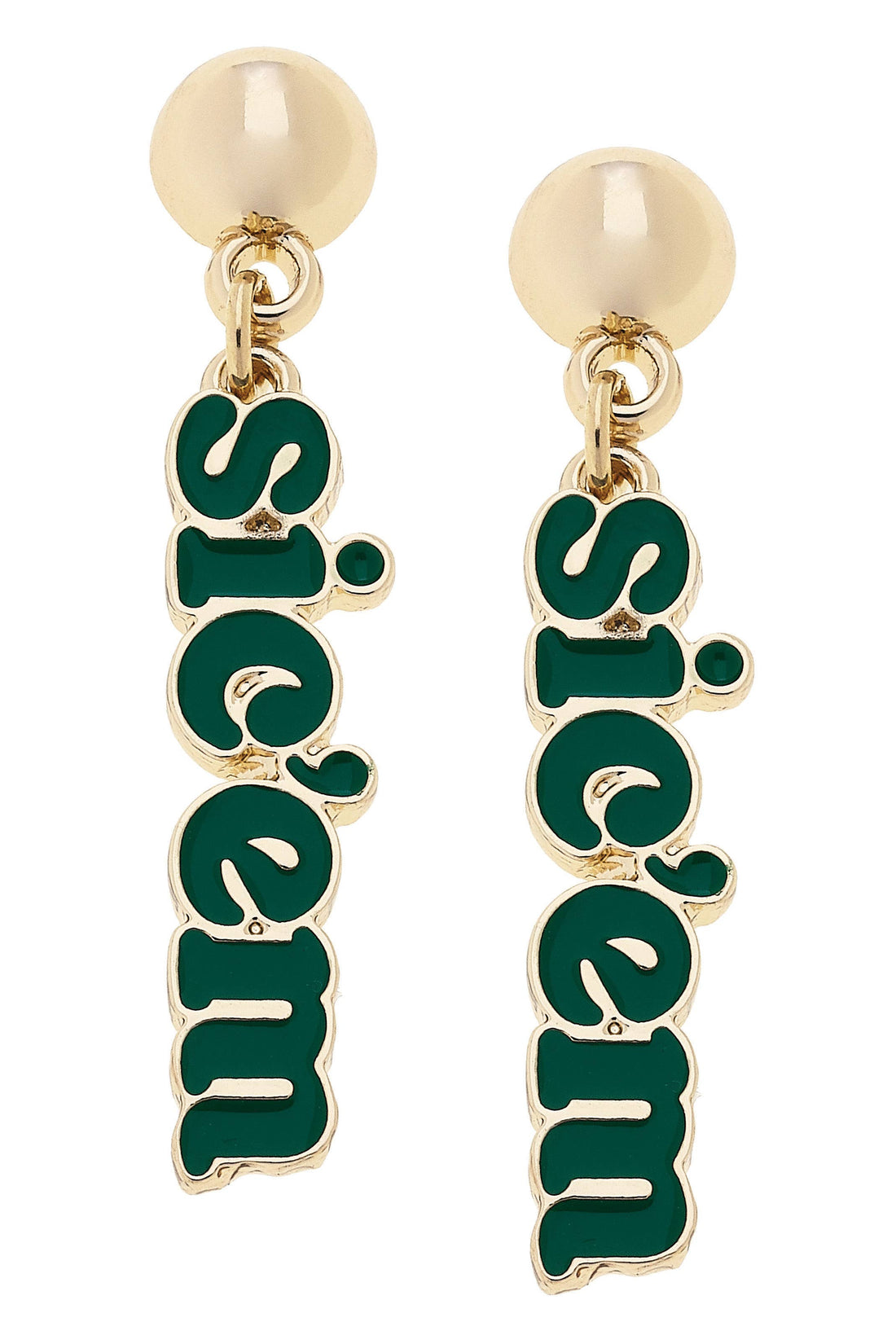 Baylor Bears Slogan Earrings in Green &amp; Gold