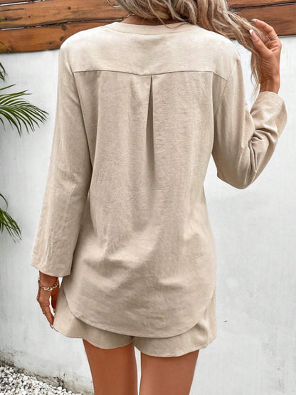 Botswana Notched Long Sleeve Top and Shorts Set (Copy)