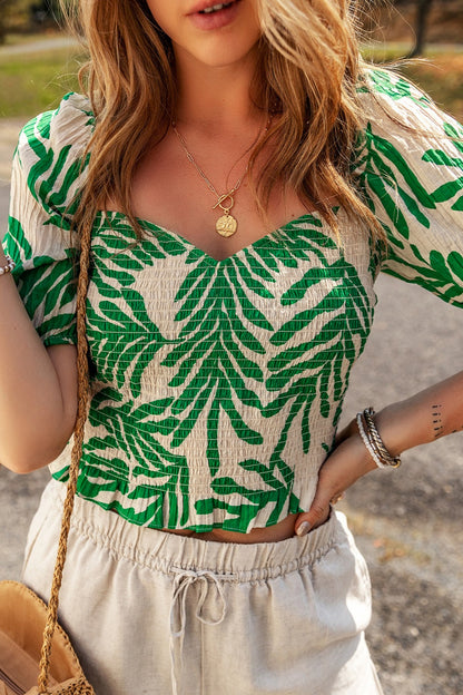 Chasing Waterfalls Smocked Printed Short Sleeve Blouse
