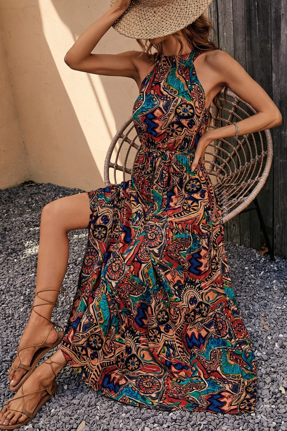 Bacha Tied Floral Sleeveless Dress (Copy)