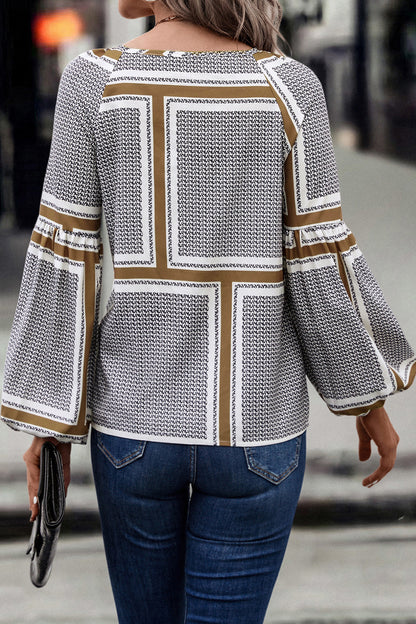 Gotham Printed Tie Neck Balloon Sleeve Blouse (Copy)